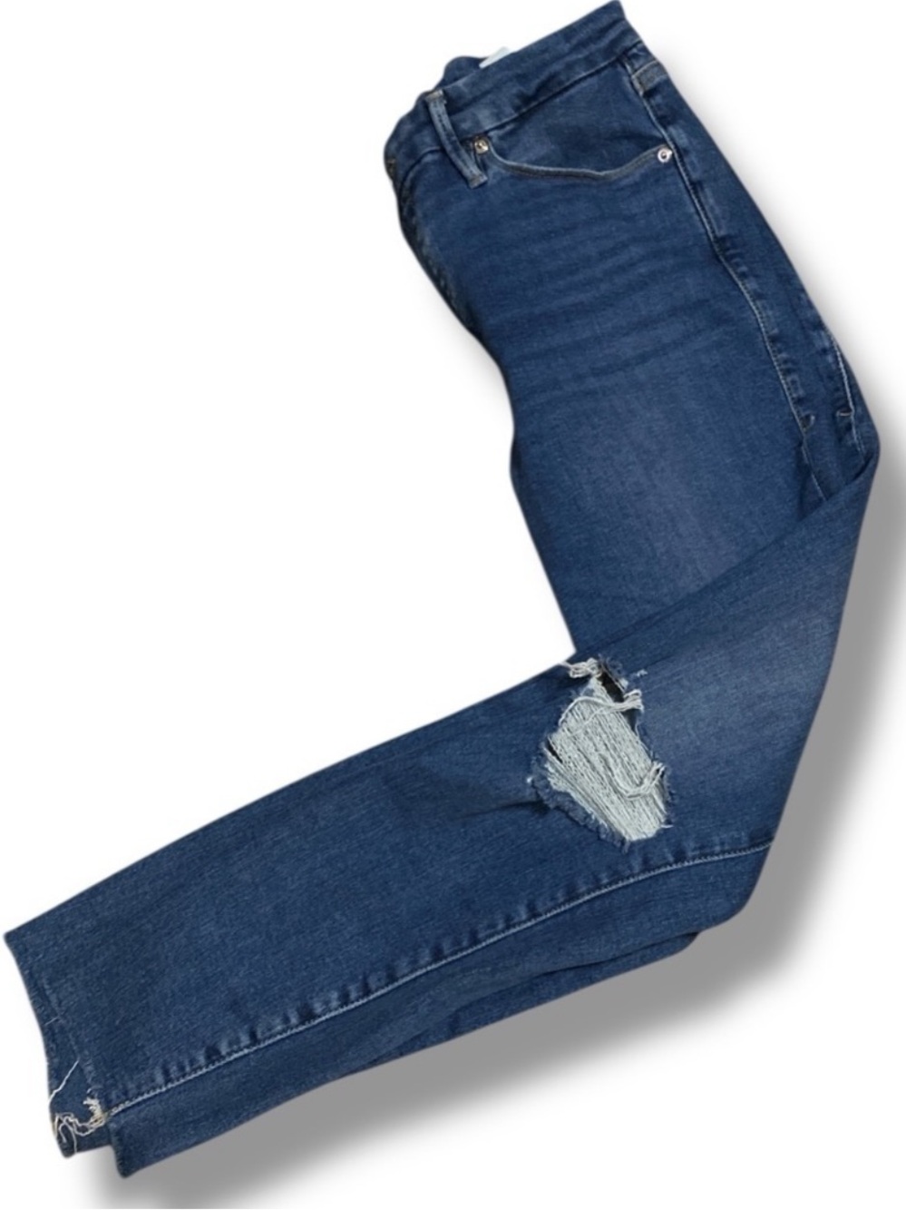 Good American Good Curve Straight Leg Blue Jeans Raw Hem